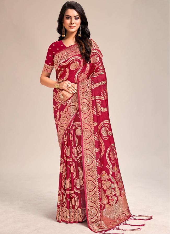 Banarasi Silk Red Traditional Wear Weaving Saree